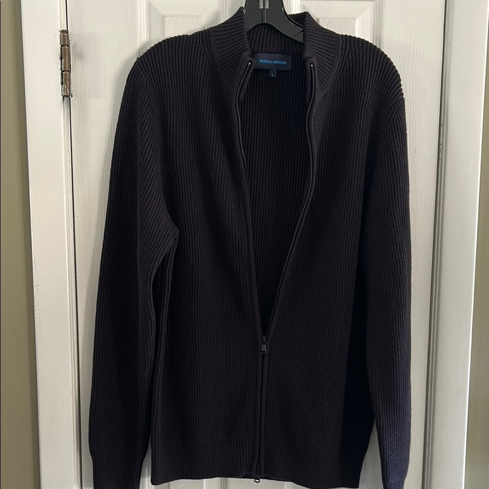 PATRICK ASSARAF 100% WOOL NAVY ZIPPER SWEATER SIZE L
